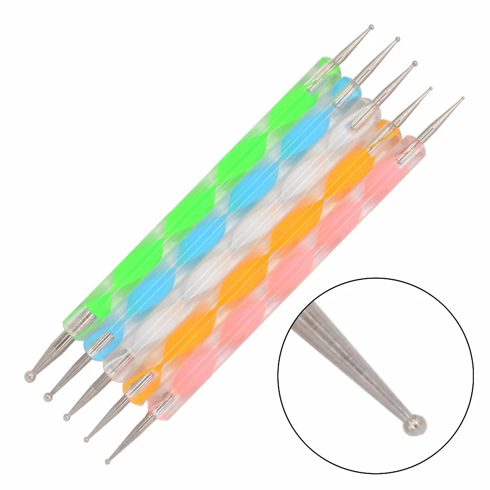 

5Pcs/Pack Professional Nail Art Tool 2 Ways Swirl Marbleizing Steel Dotting Pen Dotting Tool Wax Pencil Nails Accessoires