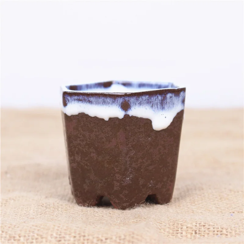 Strongwell Ceramic Succulent Flower Pot Polygonal Purple Clay Simplicity Creative Bonsai Thumb Basin Home Garden Decor |