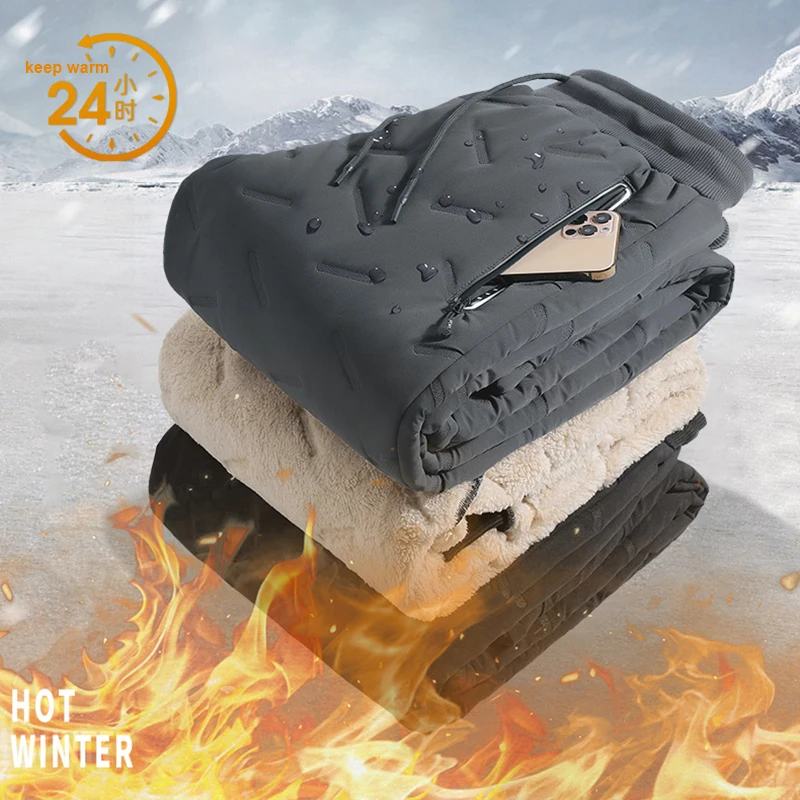 

Мужские зимние утепленные брюки на флисовой подкладке, утепленные брюки из искусственной шерсти, повседневные уличные штаны для походов, н...