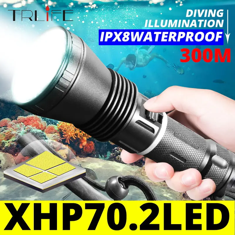 Мощный светодиодный фонарик XHP70.2 для дайвинга с аквалангом 30 Вт