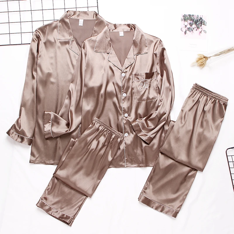Pajama suit Satin Silk Pajamas Sets Couple Sleepwear Family Pijama Lover Night Suit Men & Women Casual Home Clothing