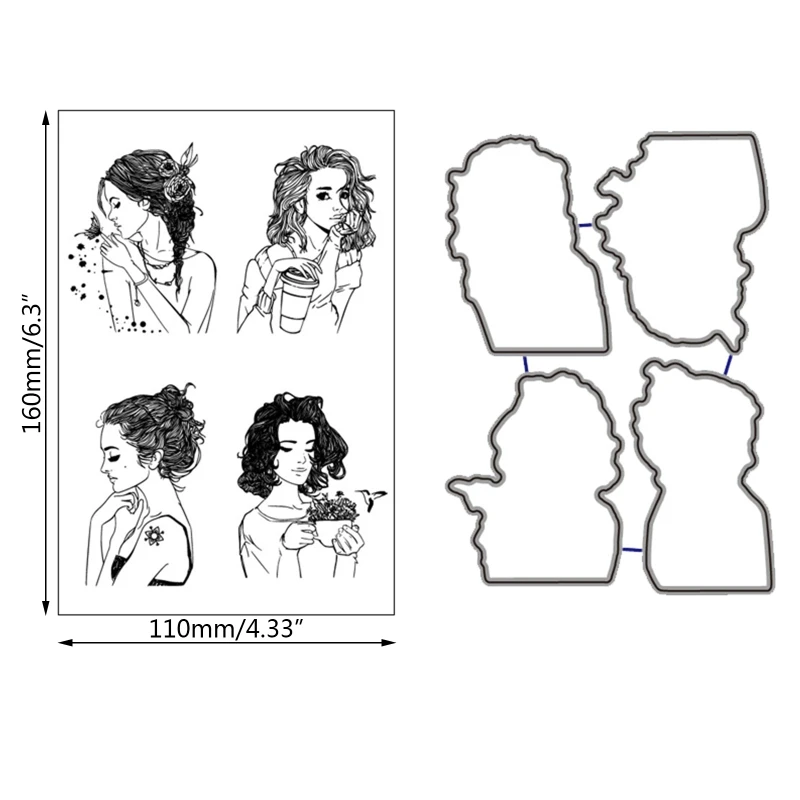 

Fashion Girl Butterfly Metal Cutting Dies And Clear Stamp Set For DIY Scrapbooking Photo Album Decoretive