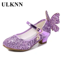 ulknn kids dance shoes princess kids leather shoes for girls flower casual glitter children high heel girls shoes butterfly knot