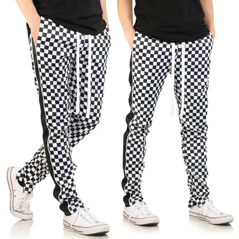 Мужские повседневные клетчатые длинные брюки модные мужские спортивные с