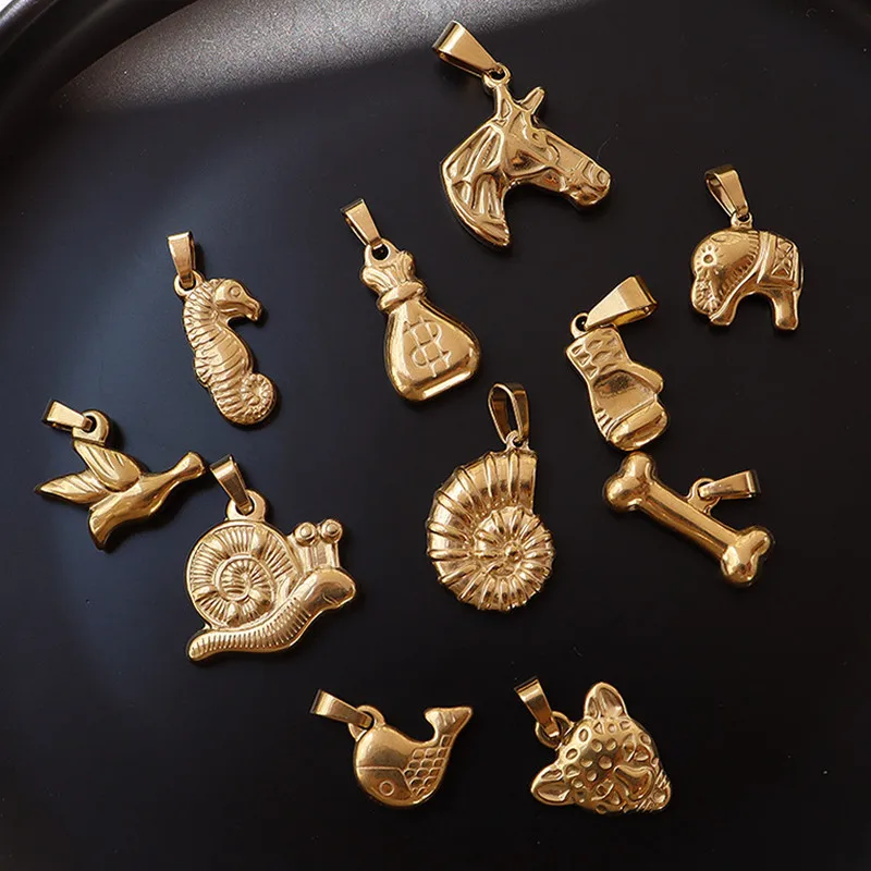 

Gold Color Stainless Steel Seahorse Bird Fish Elephant Snail Animal Pendant Without Chain DIY Necklace Accessories For Women