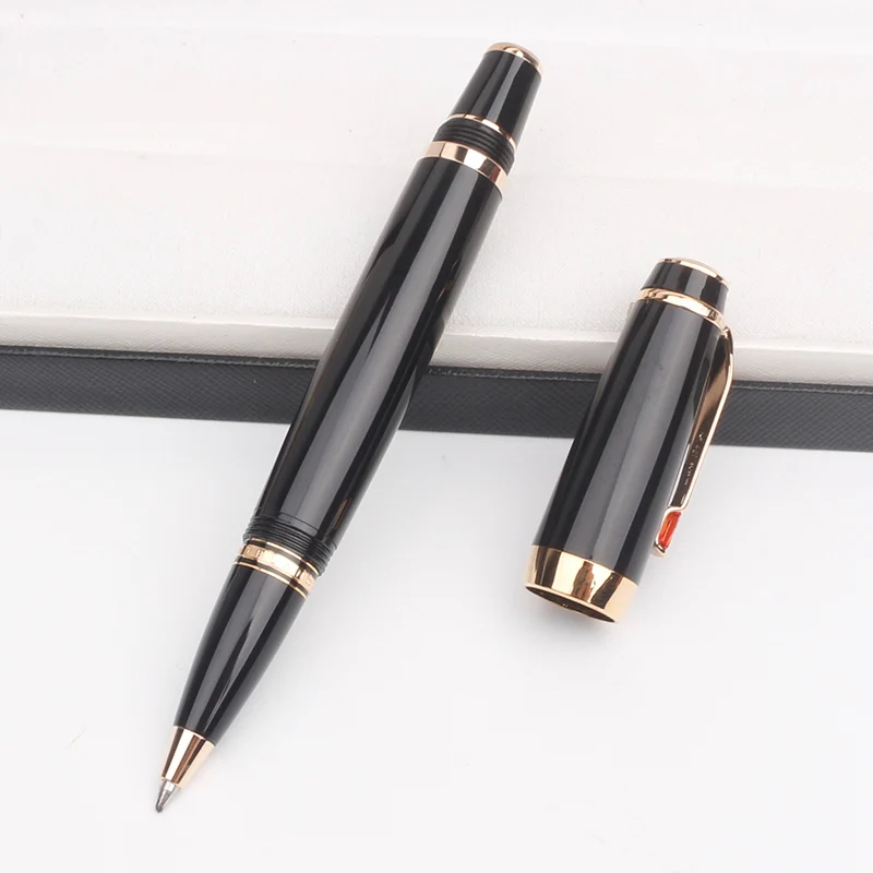

High Quality MB BOHE Roller Ball Pen Black Gel Ink Metal White Fountain Pens Inlay Crystal In Clip Office Stationery Gift Supply