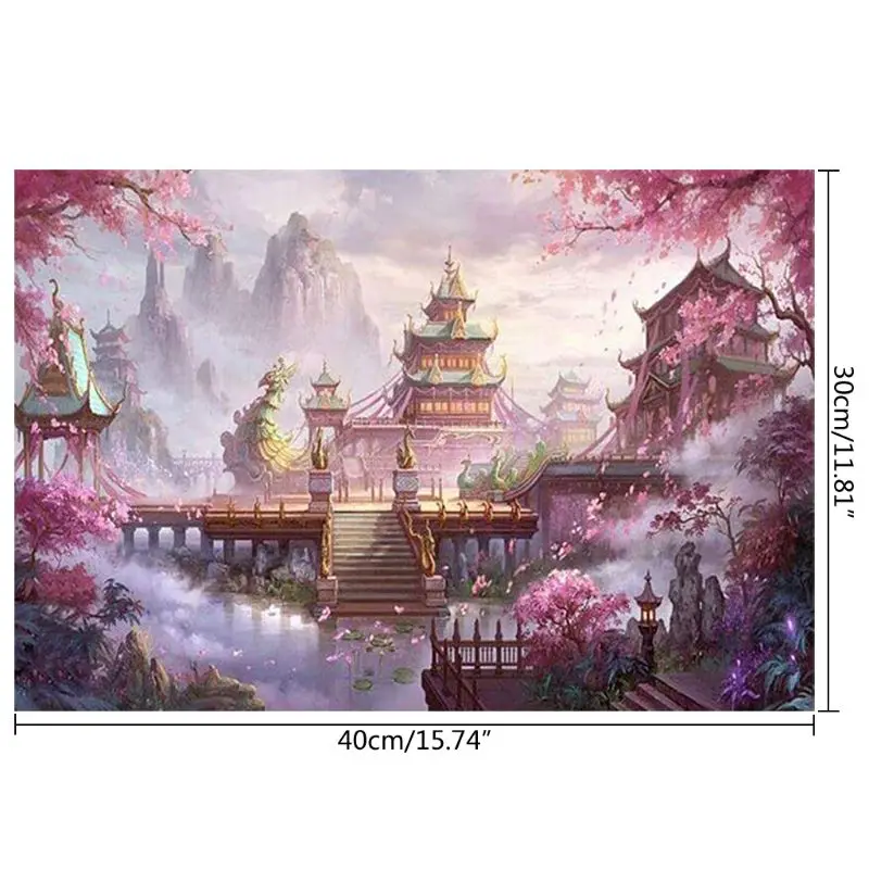 

Oriental Architecture 5D DIY Round Diamond Painting Embroidery Drill Needlework Cross Craft Stitch Kit Home Decor