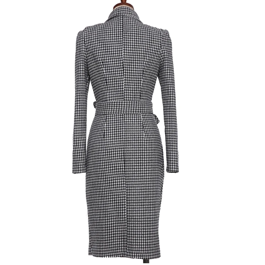 

2021 New women's wear Celebrity temperament double-breasted Self cultivation houndstooth Buttocks Ruffles lady dresses