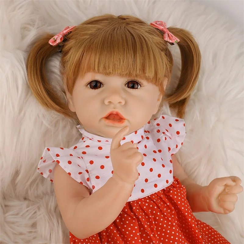 22 дюйма реалистичный Новорожденный ребенок симпатичная девочка с хвостиками