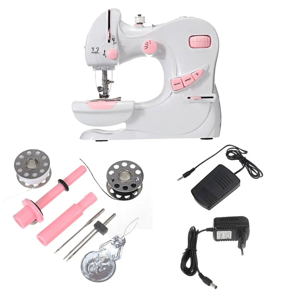 

110-240V Sewing Machine Mini Portable Desktop Household Sewing Machine Two Thread Kit Automatic Electric with Night Light