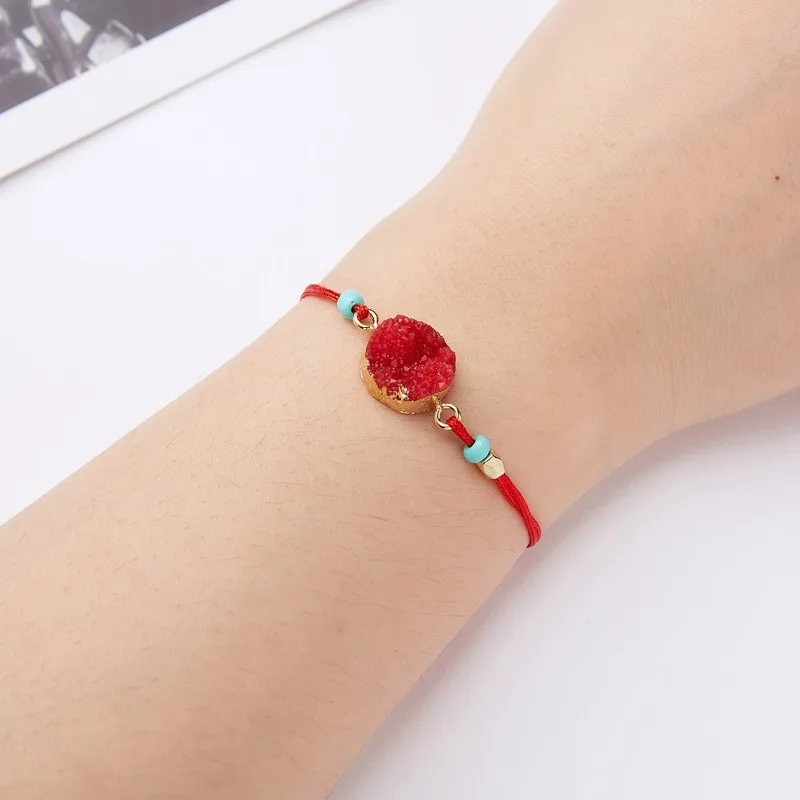 

Make a Wish Card Resin Natural Stone Woven Charm Bracelets Crescent Moon Lucky Red String Bracelets Femme Fashion Jewelry Gift