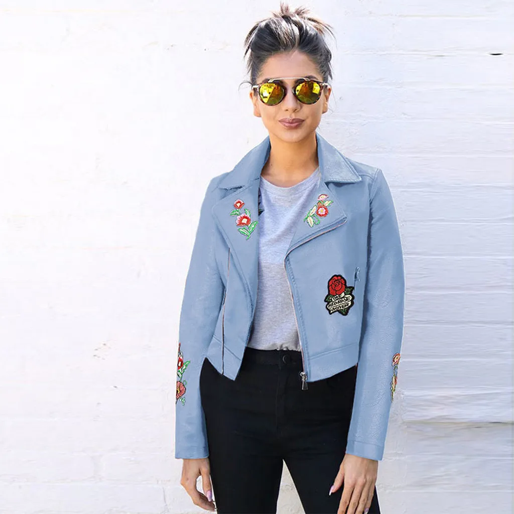2019 Новое поступление женской куртки Уличная вышитая короткая куртка на молнии