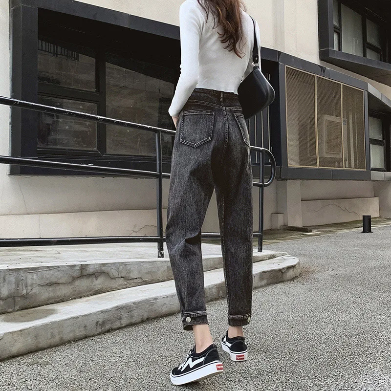 

2020 Women Fashion Loose Jeans Lady Harem Stretch Baggy Cropped Pants Student Straight Denim Jeans Autumn Slim Pants Trousers