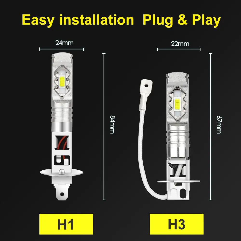 2 шт. Автомобильные светодиодные лампы H1 H3 7035 CSP 12 В 24 в 6000K|Передние LED-фары для
