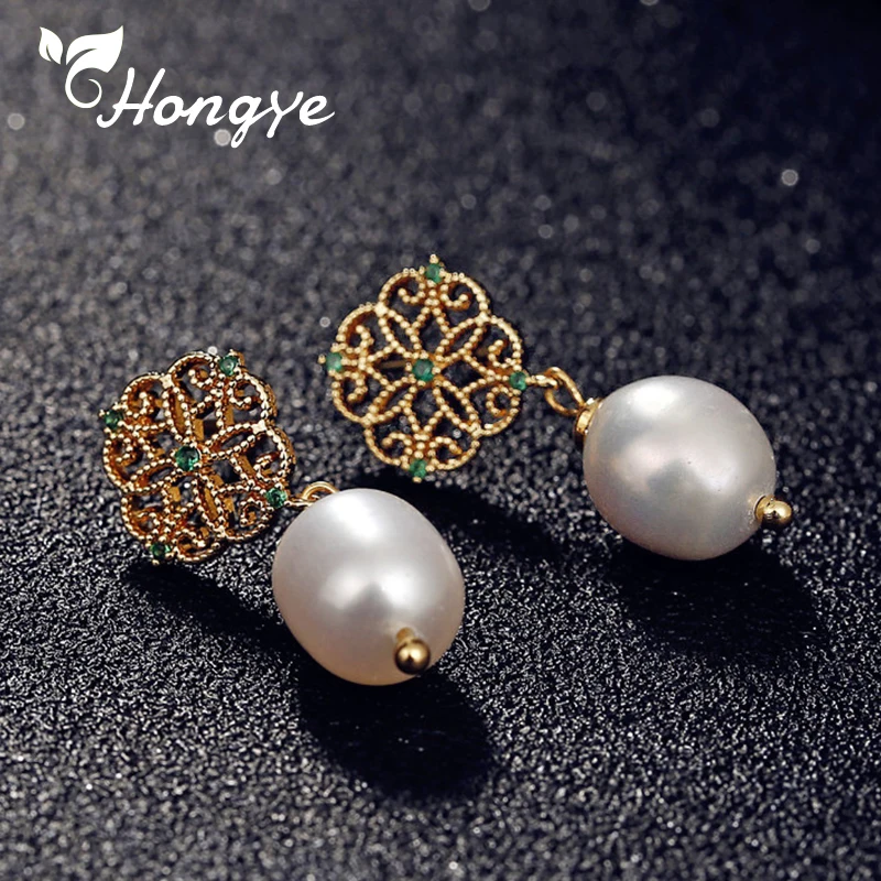 Серьги подвески с жемчугом в стиле барокко 14 к|Серьги-подвески| |