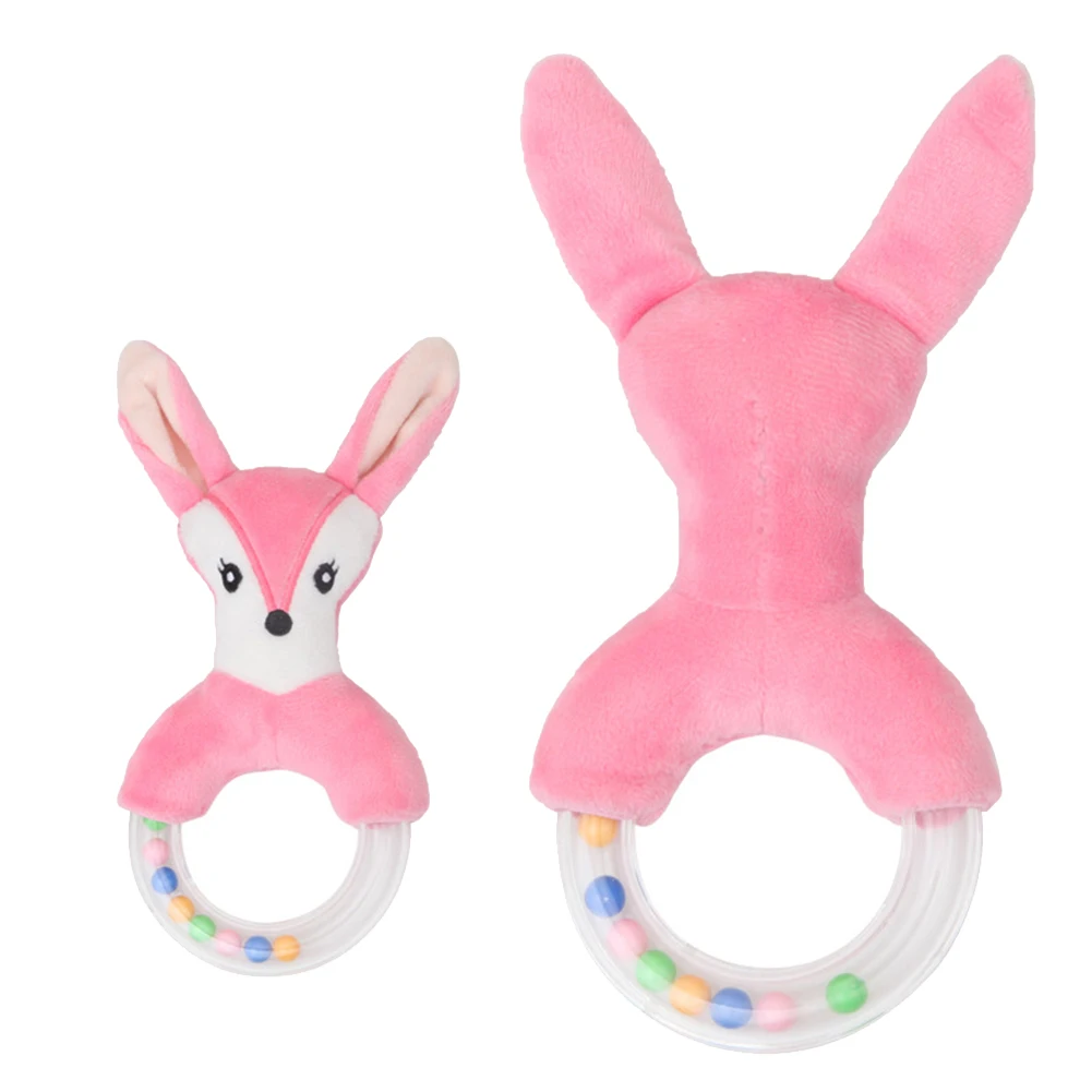 

Soft Cartoon Fox Rabbit Sheep Plush Handbell Infant Baby Sound Rattle Toy Gift New