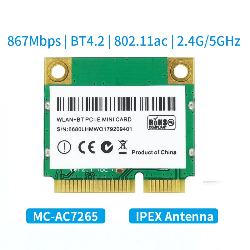 

1200Mbps MC-AC7265 Half Mini PCI-E Wifi Card 802.11ac Wireless Adapter BT 4.2 Dual Band 2.4G/5GHz Better 7260HMW Laptop