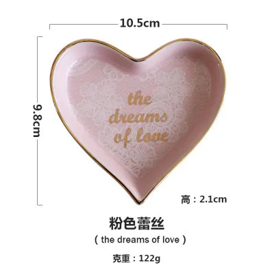 

Ceramic Love-shape Nordic Jewelry Plates Ring Round Snack Candy Ring Multi-function Storage Trays Home Desktop Decoration Dishes