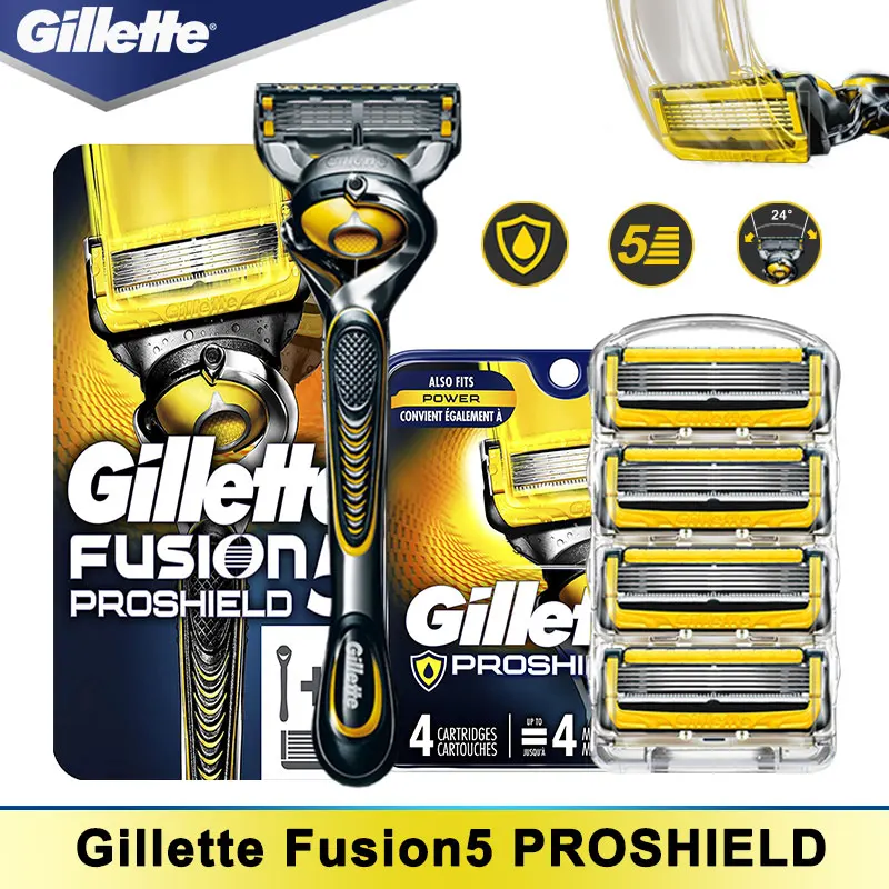 Gillette-máquina de afeitar Fusion 5 Proshield, cabezales de afeitado Manual, hojas rectas, juego de afeitadora para Barba