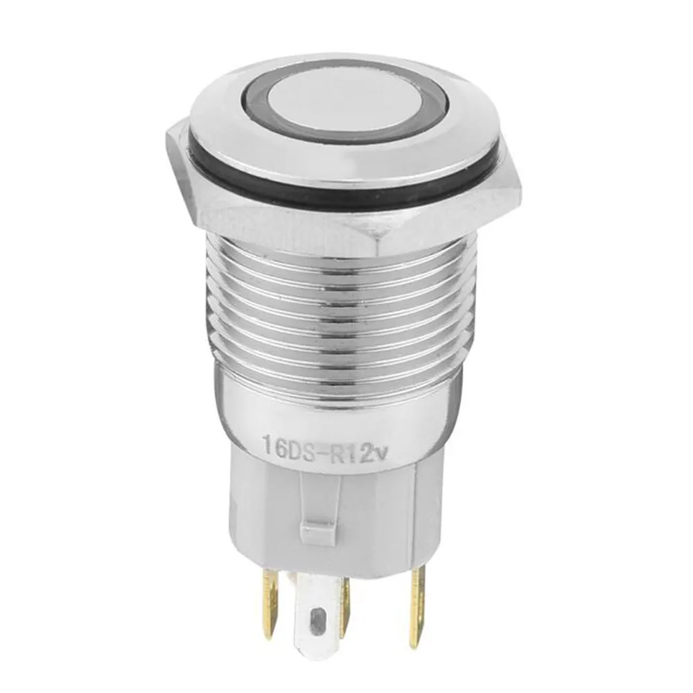 

16mm Latching Push Button Power Switch Stainless Steel W/ Green LED Waterproof Non-oxidizing, Corrosion-resistant Nickel-plated