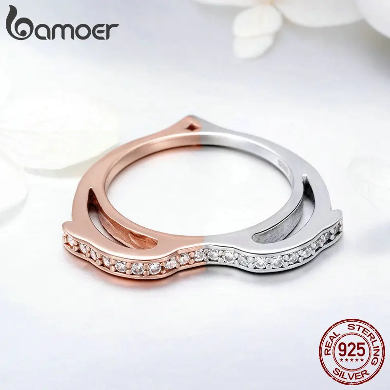 BAMOER Аутентичные 925 пробы Серебряное сердце Дельфин прозрачный CZ для женщин кольца Свадебные украшения подарок на день рождения PA7187