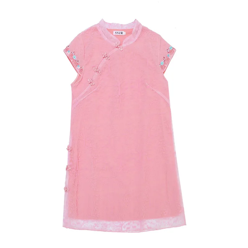 Женское винтажное кружевное платье Ципао белое свободное короткое в