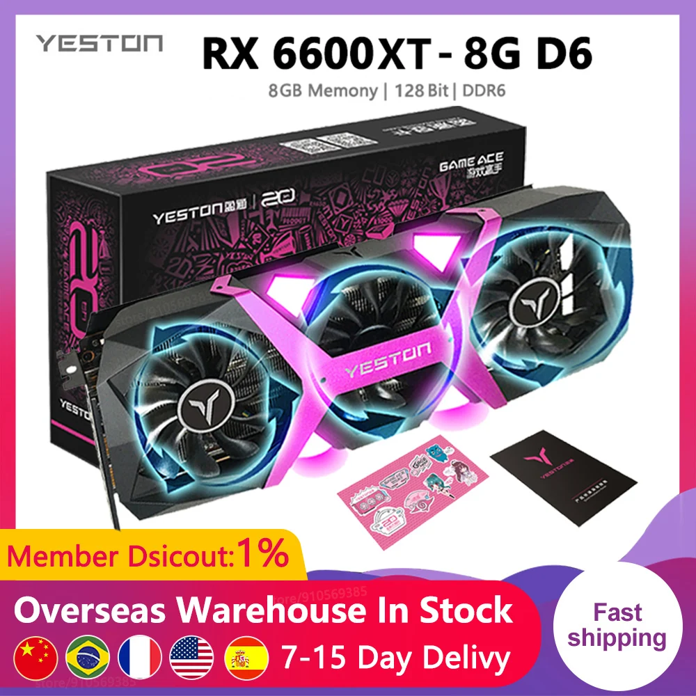 

Yeston RX6600XT 8GB D6 Gaming Graphics Card GDDR6 128bit 7nm 8PIN 2607MHz PCI-Express 4.0 x 8 Computer PC Video Cards For Mining