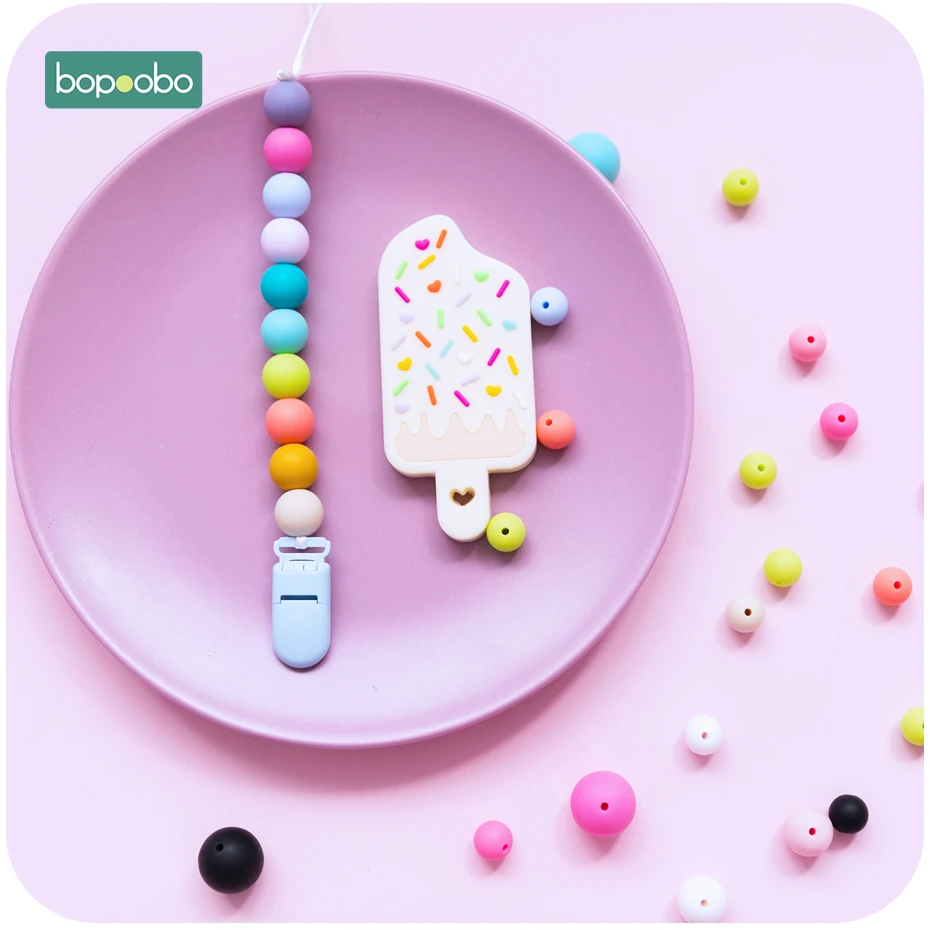 Bopoobo 1 шт. пищевой силиконовый Icecream набор силиконовый Прорезыватель для зубов бусы для изготовления BPA бесплатные Детские трофеи подвеска пустышка Клип цепь
