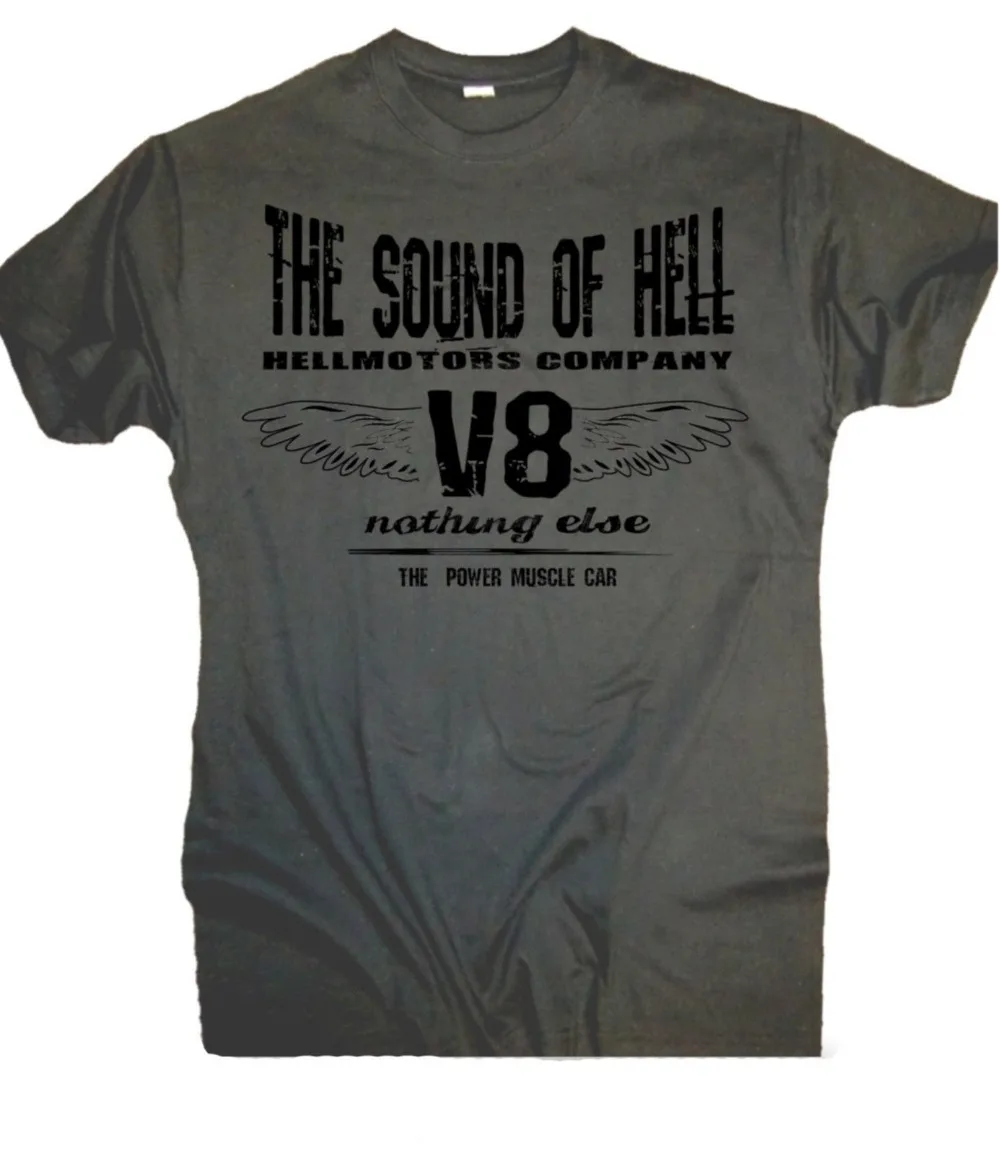 

Sound of Hell Old School V8 Us Car Hot Rod Rock N Roll Biker Newest 2020 Men'S Fashion Summer Short Cotton Best T Shirts