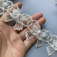 2 yards 5 x 4cm ivory double layer butterfly lace trim ribbon embroidered fabric polyester pearl flower diy sewing for hat craft