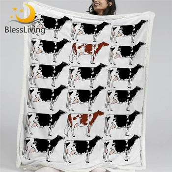 BlessLiving Milk Cow Linen Blanket Cartoon Sherpa Fleece Blanket Dairy Cattle Throw Blanket Farm Animal Mantas De Cama 150x200cm 1