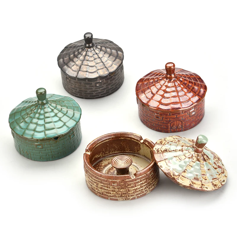 

Пепельница винтажная крутая для гостиной и офиса, модная Большая керамическая пепельница, бытовая пепельница с крышкой и карманом, силикон...