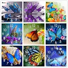 Алмазная живопись, Набор для вышивки крестиком, картина с изображением животных, бабочки с часами, механизм, мозаика 5D сделай сам, квадратная, круглая 3d вышивка, подарок HJ45