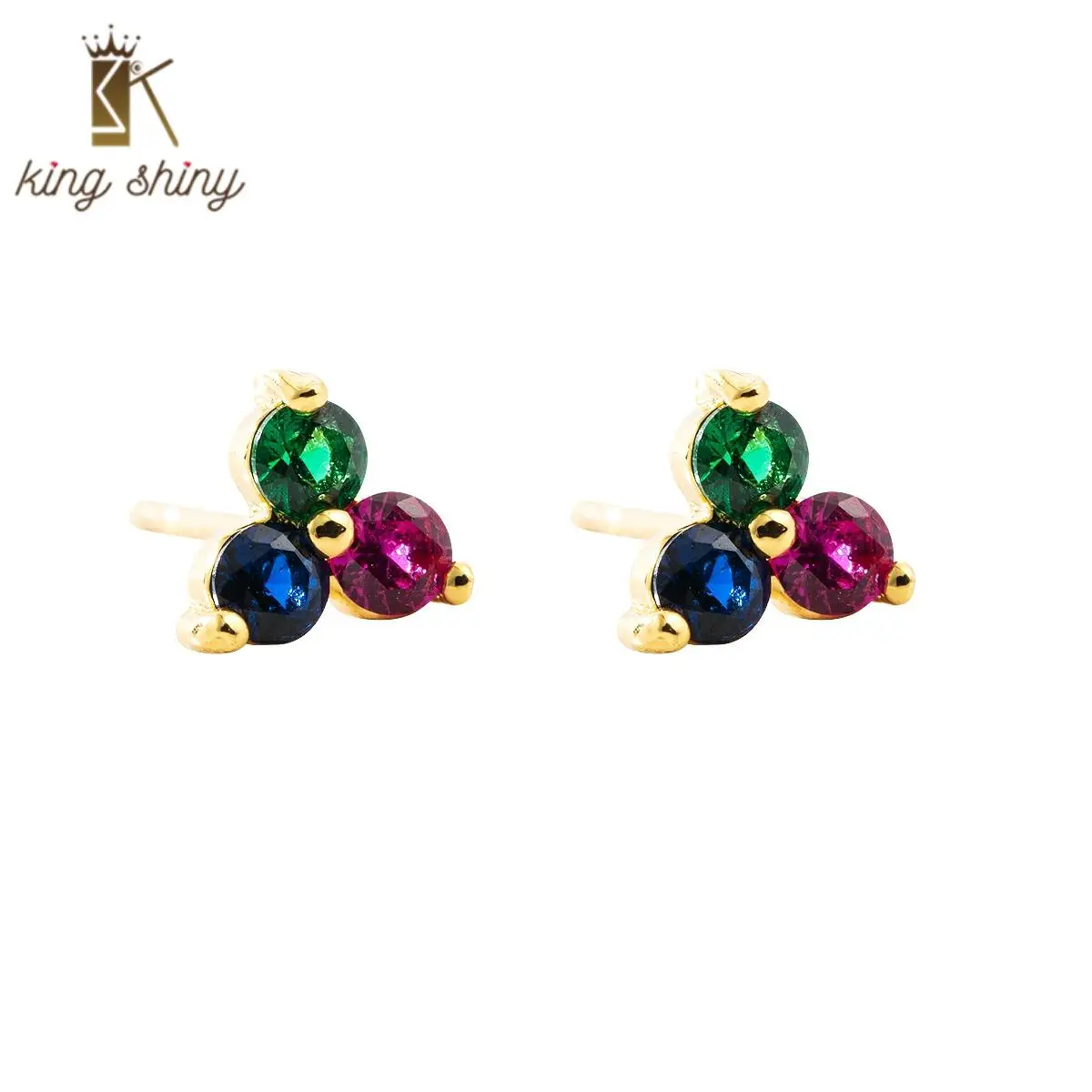 

CZ Rainbow Color Copper Stud Earrings for Woman Luxury Colorful Micro Cubic Zirconia Clover Elegant Woman Wedding Copper Earring