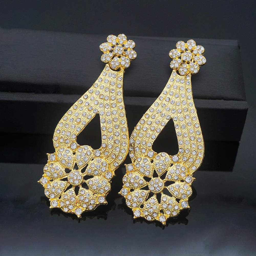 Новые серьги Стразы золотого цвета с кристаллами для женщин Висячие невесты