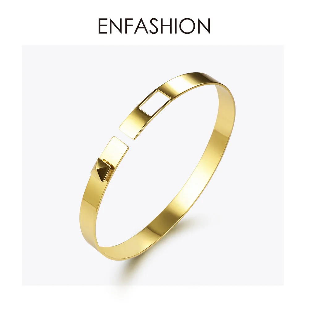 ENFASHION Pyramid Simple Cuff Bracelets Bangles For Women Gold Color Stainless Steel Minimalist Bangle Fashion Jewelry B192053