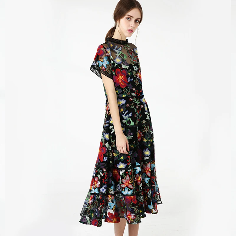 2020 Роскошная Цветочная вышивка взлетно-посадочной полосы платье элегантное