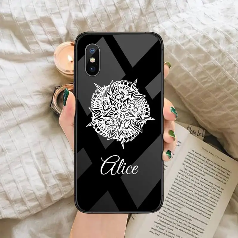

PERSONALISED INITIALS Name BLACK Phone Case Tempered glass For iphone 6 6S 7 8 plus X XS XR 11 12 mini PRO MAX