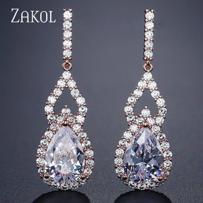 Женские серьги ZAKOL серьги-капельки с кристаллами циркония и каплями воды ААА FSEP2142
