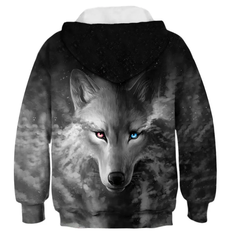 Толстовки с капюшоном для мальчиков и девочек 3D принтом волка Модная детская