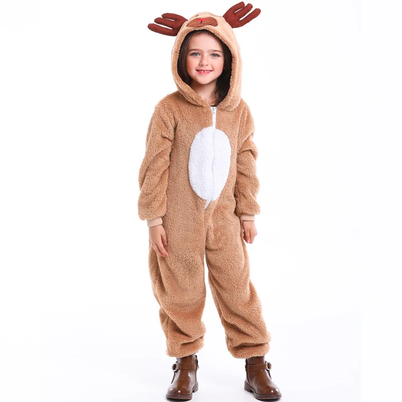 Kigurumi Рождество ЗИМА косплей родитель-ребенок дети олень лося с капюшоном