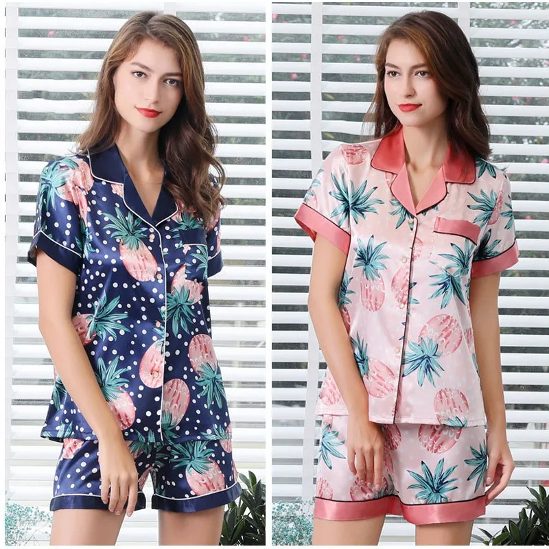 Женский вискозный пижамный комплект из 2 предметов с принтом ананасов пикантная