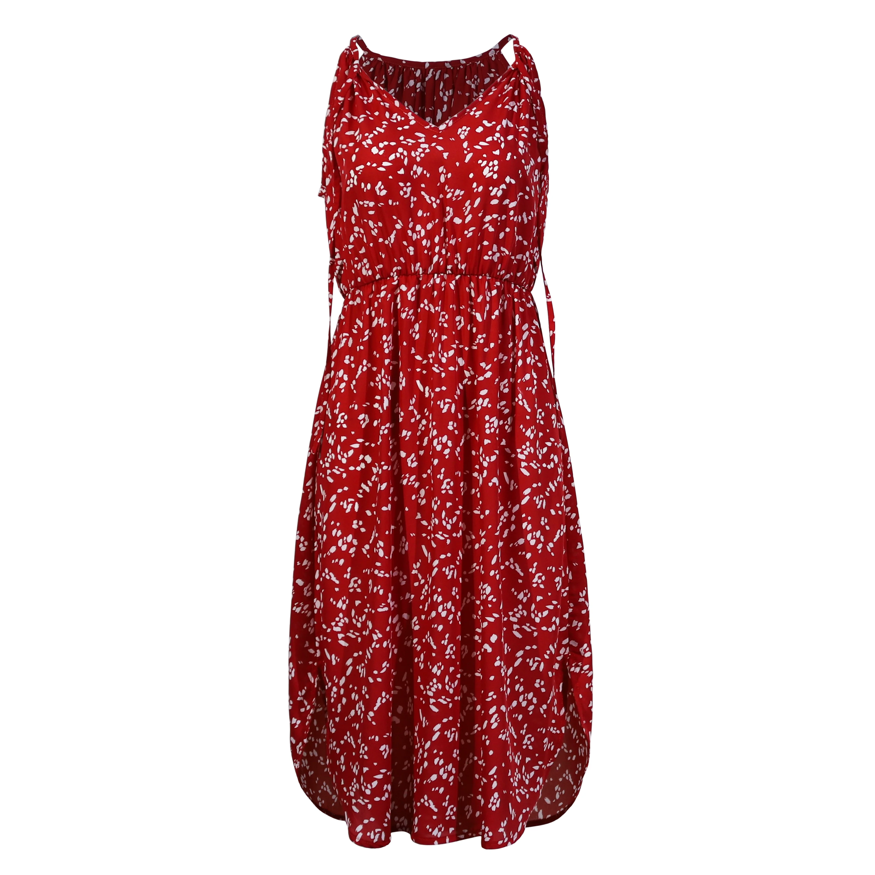 

Women's V Neck Sleeveless Strap Sexy Loose Summer Dress Print Split Casual Holiday Dresses