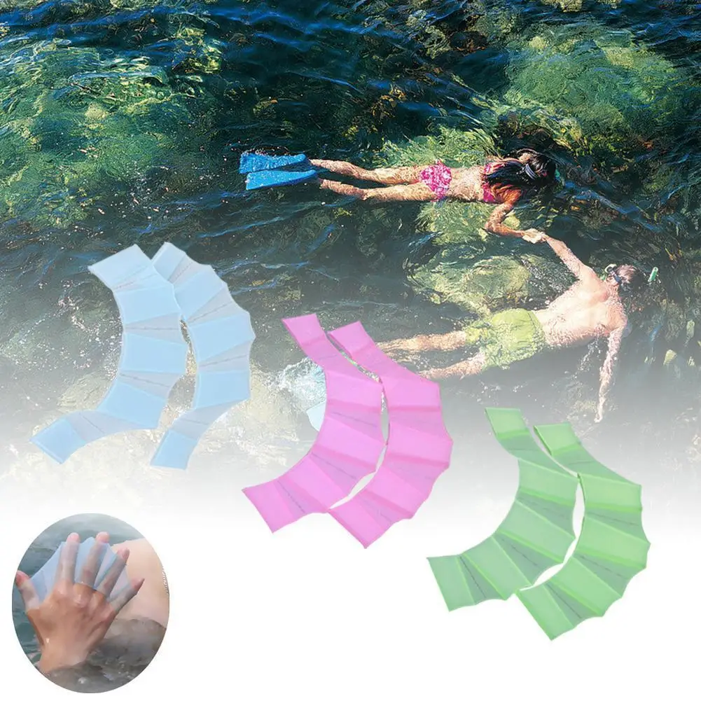 

1Pair Unisex Frog Type Silicone Girdles Swimming Hand Fins Flippers Palm Finger Webbed Gloves Paddle Water Sports Safety