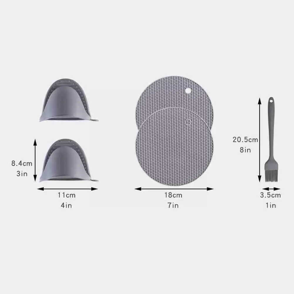 

1 Set Multifunctional Heat Resistant Silicone Non-slip Gloves Oven Pot Potholder Set Kitchen Oven Mitts Durable Microwave G4V3