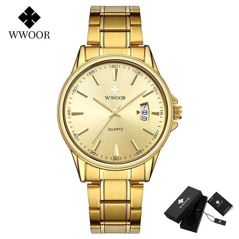 

Relogios Masculino Mens Watch Top Luxury Gold Quartz Calandar Clock Men Golden Stainless Steel Sport Watch Erkek Kol Saati