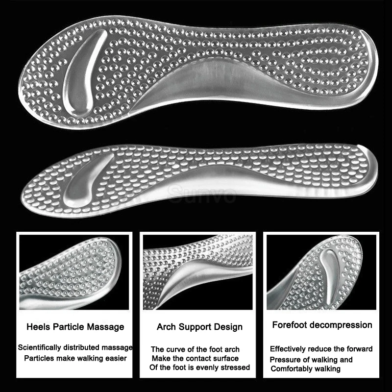 Sunvo Silicone Gel Orthopedic Insoles Women High Heel Shoes Flat Foot Arch Support Pads Shoe Inserts Transparent Massage Insole