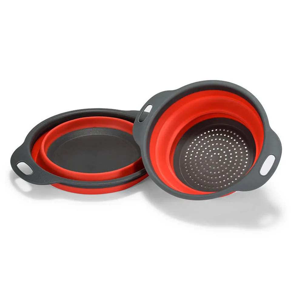 

2 Style Dropship Folding Silicone Plastic Colander Drain Basket Fruit Vegetable Washing Strainer Drainer Kitchen Accessories