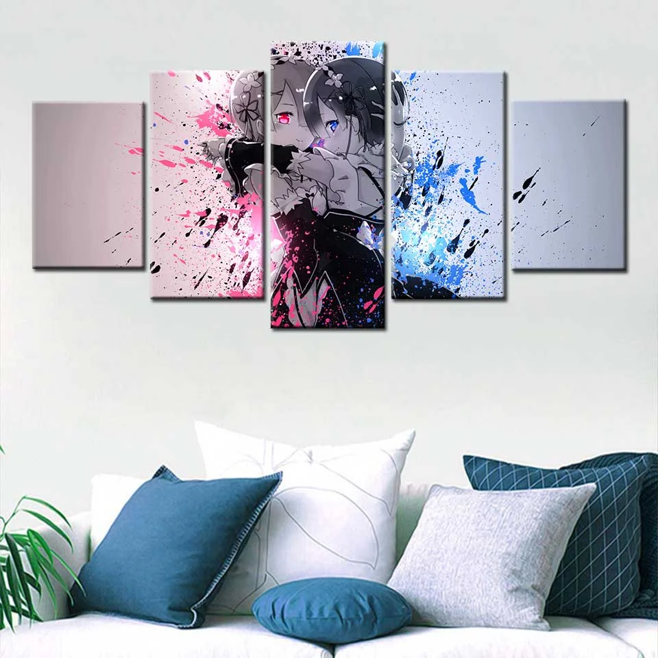 

No Framed Canvas 5Pcs Animation Re Zero Anime Cuadros HD Posters Wall Art Pictures Decoration Accessories Home Decor Paintings