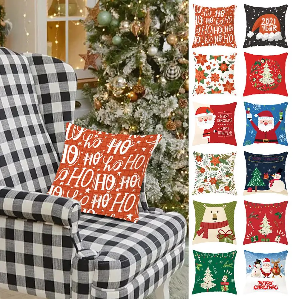 

45cm Merry Christmas Cushion Cover Pillowcase 2021 Christmas Decorations For Home Xmas Noel Ornament Happy New Year 2021